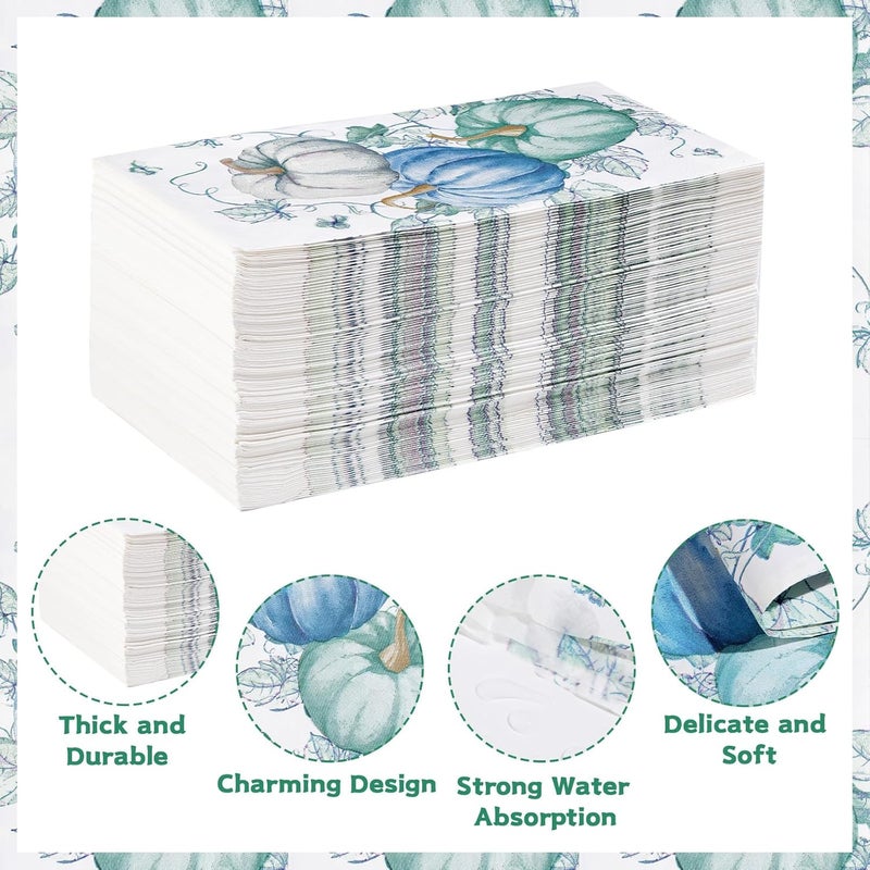 Grencian 100Pcs Fall Napkins Thanksgiving Napkins 3 Ply Blue White Pumpkin Guest Napkin Disposable Hand Towels for Bathroom Kitchen Dinner Napkin for Fall Wedding Baby Shower Thanksgiving Party - Image 2